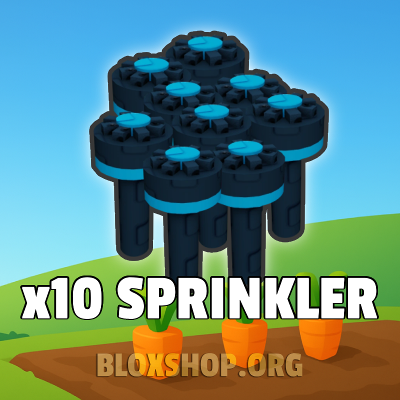 x10 Sprinklers – Grow a Garden Roblox farming tool that boosts crop hydration and growth speed.